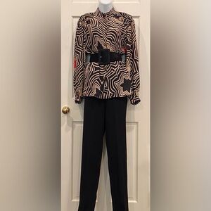 Adrianna Papell black and white patterned silk blouse